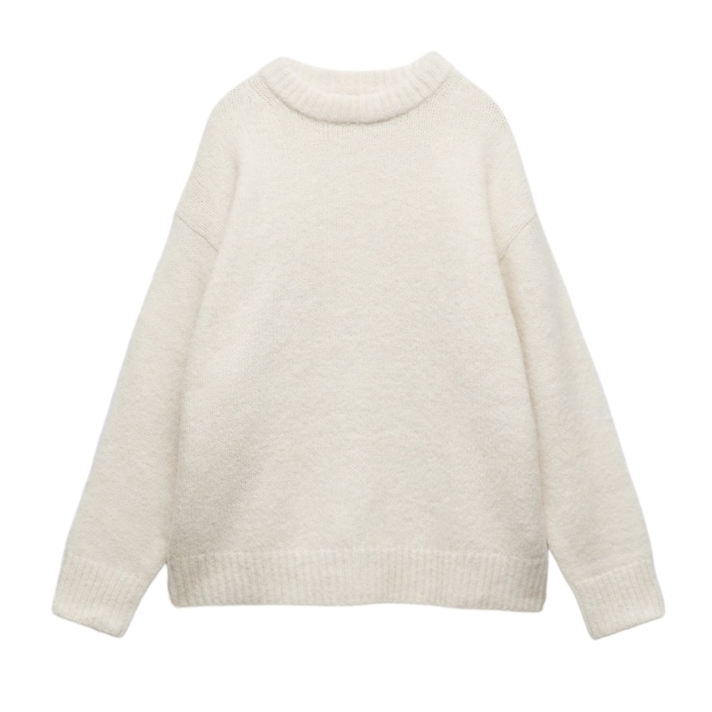 LN Zara Soft Feel Cozy Knit Cream Oversized Alpaca Blend Sweater - S